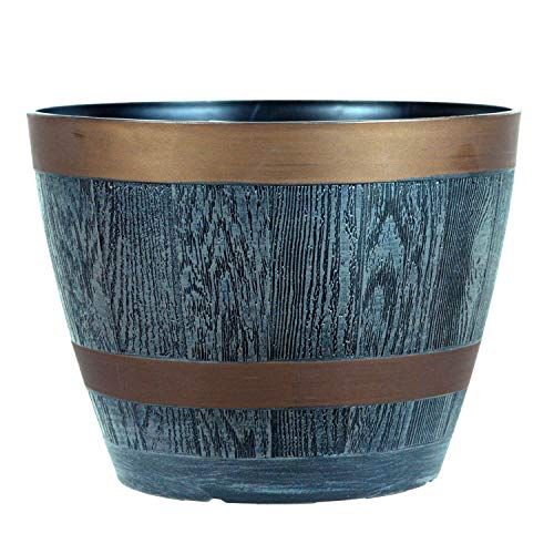 Rustic Style Dark Grey Plastic Half Barrel Cask Planter 28.5cm Diameter - Single Pot - Indoor & Outdoor Pot. Rustic Style Dark Grey Plastic Half Barrel Cask Planter 28.5cm Diameter - Single Pot - Indoor & Outdoor Pot.