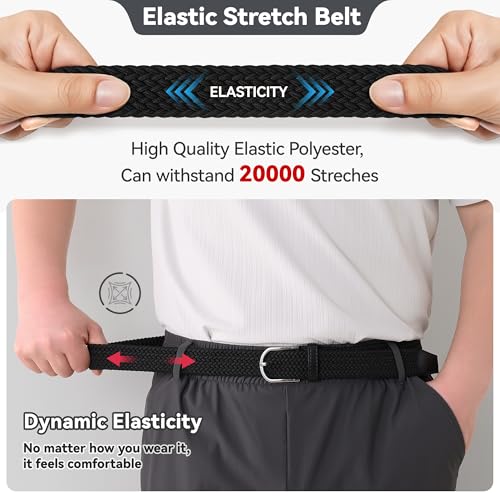 Image of Mile High Life | Braided Stretch Elastic Belts | Pin Oval Solid Black Belt Buckle | PU Loop End Tip Men /Women /Junior Belt
