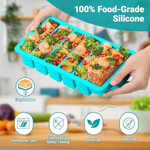 Image of 1 /2 Cup Silicone Freezer Molds with Lid, 2-Pack Silicone Freezer Trays for Soup, Sauce & Broth - Meal Prep Containers, Large Ice Cube Tray, Oven & Dishwasher Safe