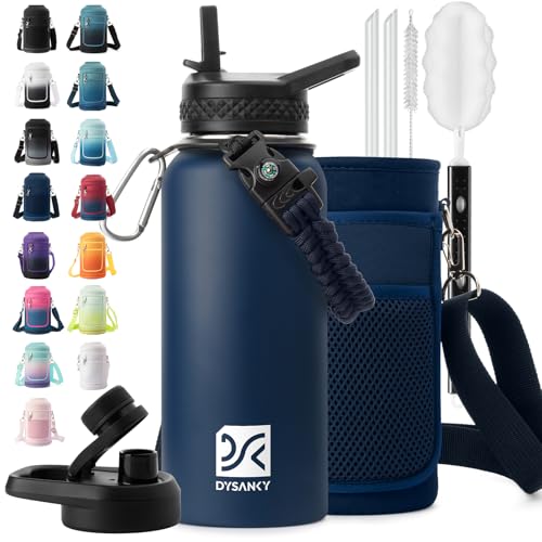 32 oz Insulated Water Bottle | Thickened Stainless Steel Vacuum Metal | Portable Sports Water Jug for Gym and Hiking with Straw, Carrier Bag, Handle Strap | BPA-Free 32 oz