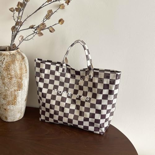 Image of Lushandy Striped PVC Tote Bag for Women, Waterproof Plastic Tote Bag for Beach Pool Large Top Handle Travel Hobo Handbag | Waterproof Material