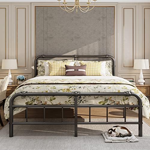 Uliesc 14 Inch Full Bed Frame with Headboard and Footboard, No Box Spring Needed Heavy Duty Metal Platform, Premium Steel Slat Mattress Foundation with Storage, Noise Free Iron-Art Bed Frame