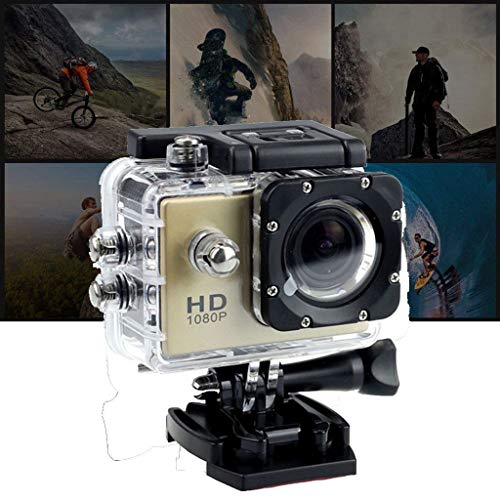 Neue wasserdichte Kamera HD 1080P Sport-Action-Kamera - DVR-Kamera DV-Video-Camcorder - 140 ° Weitwinkel-Sportkamera mit Halter-Zubehör-Kit (Gold)