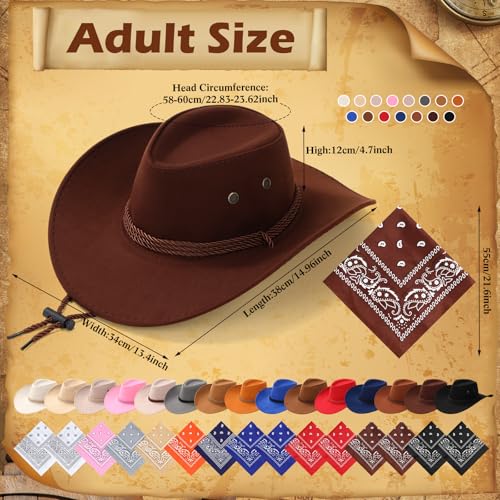 Image of Coume 15 Set Western Cowboy Hat Costume Accessories Paisley Bandanna Cowgirl Hats Bulk for Adult Women Men Dress Party
