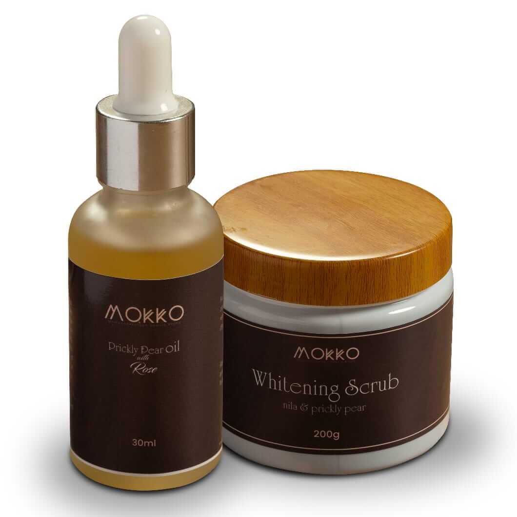 Mokko Whitening Scrub Glow Duo – Moroccan Brightening Body Scrub Set | Exfoliates, Fades Dark Spots & Evens Skin Tone | Natural Glow Scrub for Women