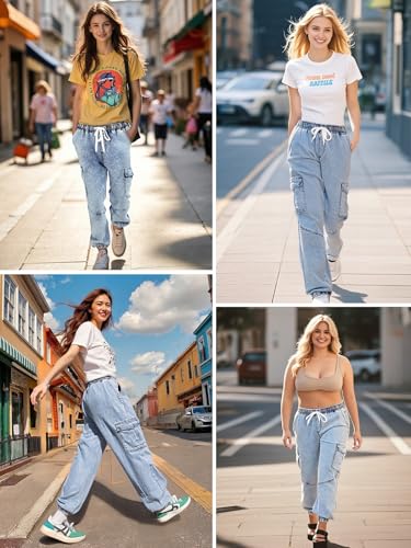 Women's High Waisted Drawstring Denim Joggers Stretch Sweatpant Jeans with Elastic Waist4