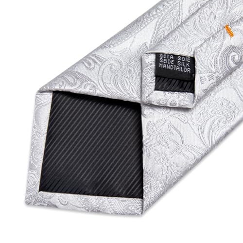 Image of DiBanGu Silk Floral Ties for Men Woven Paisley Necktie and Tie Clip Handkerchief Cufflinks Set for Party Wedding