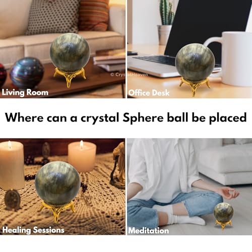 Image of Certified Sun Moonstone Crystal Ball for Meditation - Premium Crystal Vastu Items for Home and Feng Shui Items for Good Luck - Ideal for Pooja Supplies and Spiritual Practices (2 inch Inch)