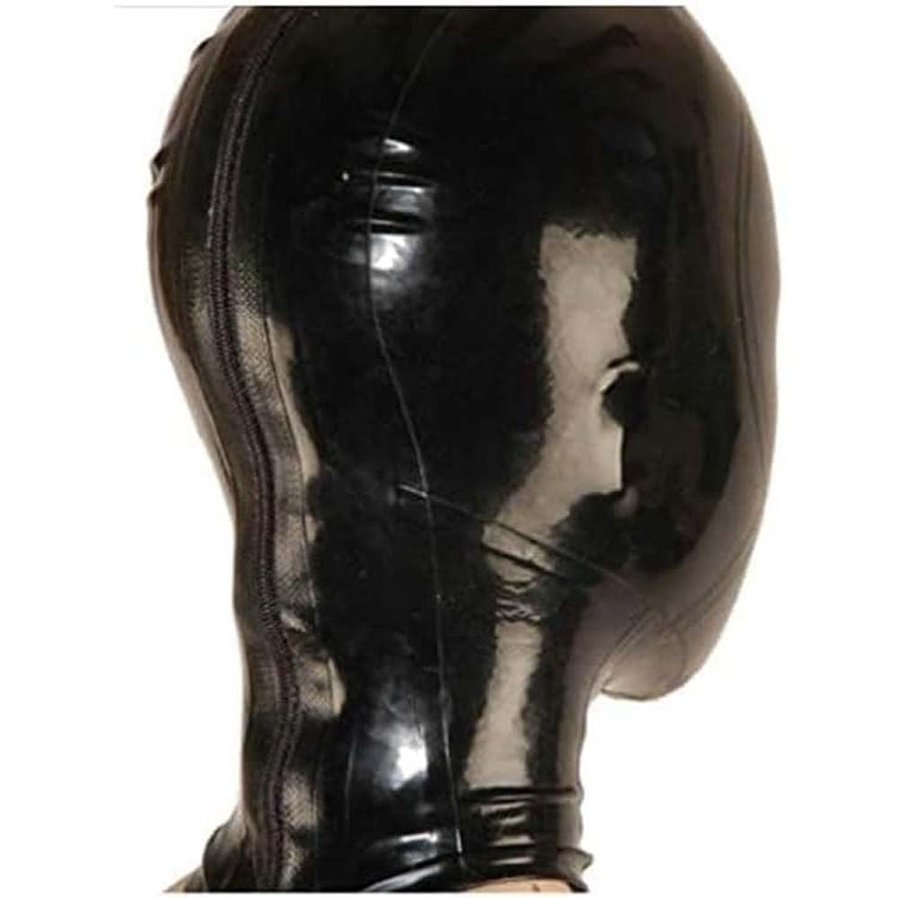 preni Latex Tête Couverture pour hommes Sexy Restrictions Caoutchouc Complet TêteMasque Cagoule en Latex noir Bondage Masque Fermeture à glissière arrière pour le jeu de rôle Party Club Wear