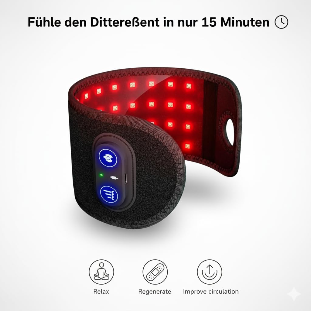 Infrarot Handgelenkband mit 48 LED, Ergonomisch, Wiederaufladbar, Handgelenk Therapieband für Entspannung, Muskelregeneration & Durchblutung (2pcs)
