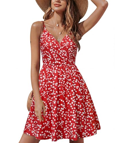 Image of STYLEWORD Womens Sundress Summer Floral Wrap V Neck Backless A-Line Casual Beach Midi Dress