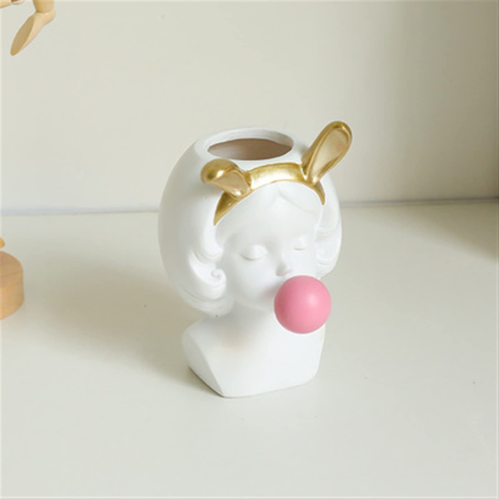 Pojemniki na ołówki Cute Girl Bubble Gum Figurine Pen Holder Ołówek Uchwyt Biurko Organizator Makeup Szczotka Organizator Kwiat Garnka Rzeźba Waza papeteria
