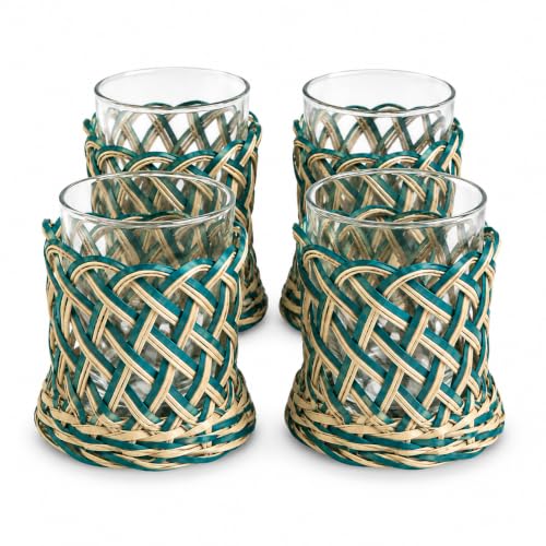 Image of Glass Cup Holder,Drink Coaster for Tea and Soup, Bamboo Material(Palm Leaf) Pack of 4