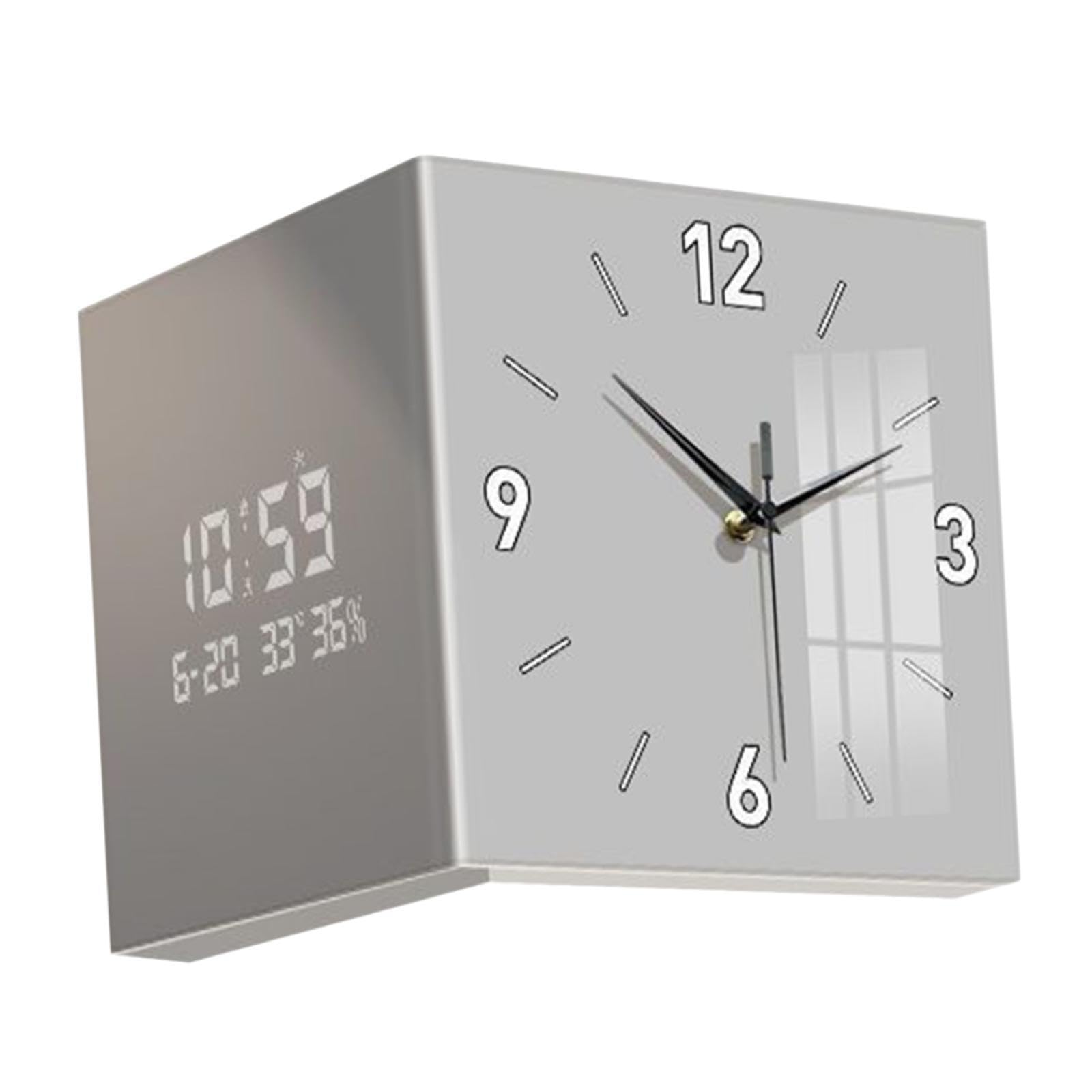 Orologio da Parete bifacciale angolare Attraente per Ufficio, Elegante, Che valorizza Qualsiasi Spazio con per Eleganza, Mentre L'Altro Lato Offre Schermo Digitale, Grigio, 30x30x30cm