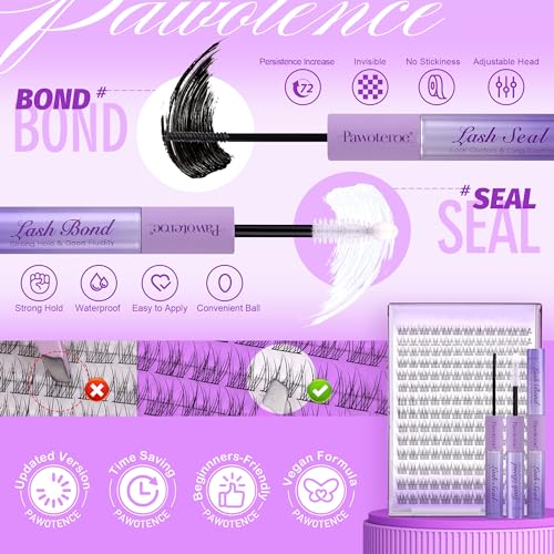 Image of Pawotence Lash Extension Kit Wispy Lash Clusters Kit 9-12mm Natural Individual Lashes Kit 168pcs Cluster Eyelash Extension Kit with Lash Bond and Seal, Lash Applicator for Self Use