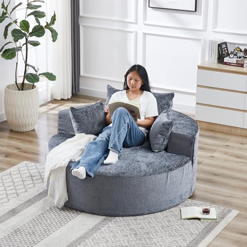 Sillón Redondo Plegable Chenille Gris miniatura 4