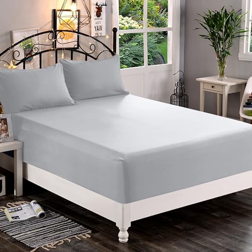 Elegant Comfort 1500 Premium Quality Fitted Sheet Ultra Soft 18-24 Inch Extra Deep Pocket - Single Fitted Sheet for High Mattress - Wrinkle Free with Smart Storage Pockets, Queen, Silver