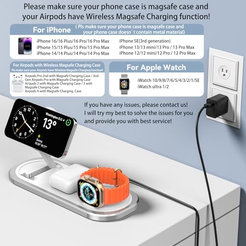 Chargeur Sans Fil 3 en 1 pour iPhone, Station de Charge Pliable pour Magsafe - Photo 17 sur 25