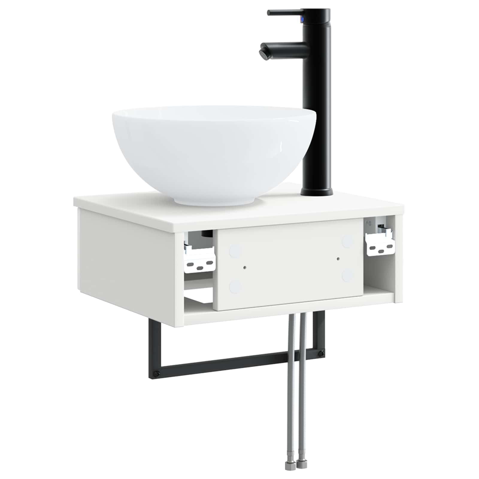 Lavabo da parete bianco in legno 40 x 35 x 39 cm con scarico rapido e accessori di montaggio per bagno ospiti WC e ristrutturazione