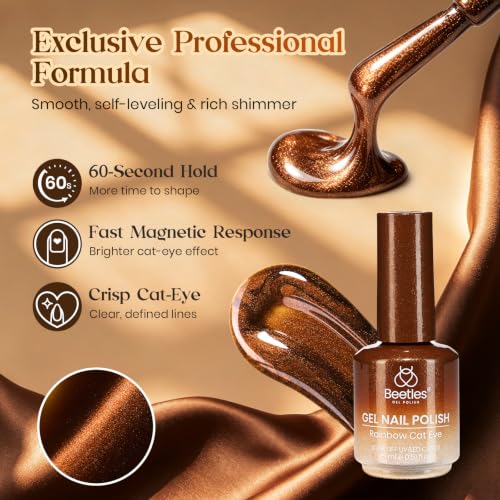 Image of Beetles Vintage Amber Cat Eye Gel Polish - Brown Gold Magnetic Nail Gel | 15ml Brown Cat Eye Gel Polish with Magnet, Amber Gold Magnetic Shimmer, Soak Off UV Cured Nail Gel, Color-Matched Bottle