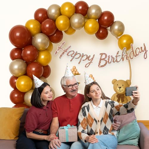 Image of Rozi Decoration Happy Birthday Decoration Set with Balloon Garland Kit (41 Pcs) - Burgundy, Gold & Silver Balloons with Paper Glitter Happy Birthday Banner for Celebration Decor