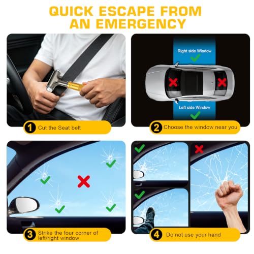 Image of Window Breaker, 3 in 1 Car Safety Hammer and Seat Belt Cutter Safety Emergency Car Escape Tool (Yellow) | Road Trip Essential and Must Haves