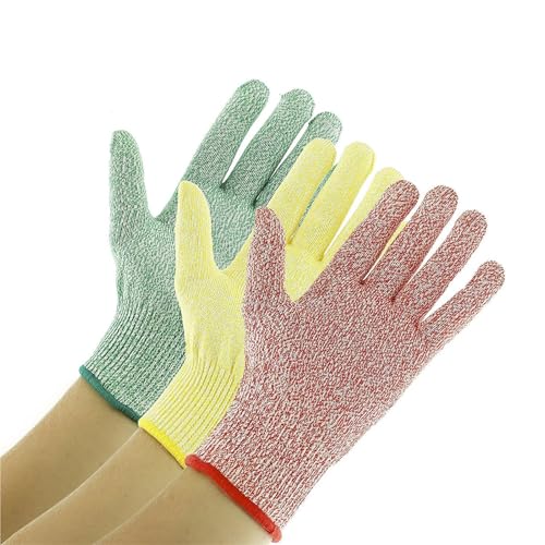 LHLHY Guantes anticortes HPPE de nivel 5, coloridos, alambre, carnicería, carpintería, corte, protección de seguridad, resistentes al desgaste, 3 uds.(3PCS Multi-colored,XL(26CM))