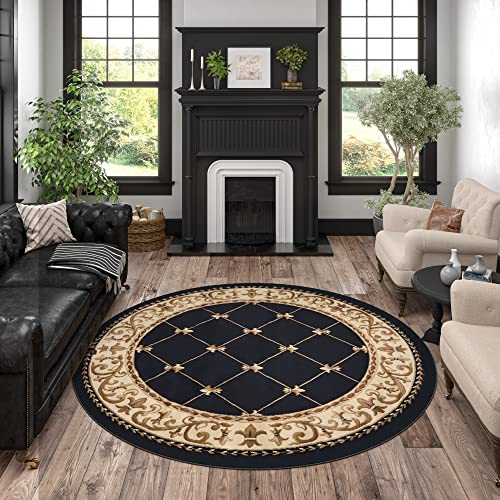 Alise Rugs Soho Traditional Scroll Indoor Area Rug Black Round