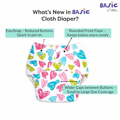 Image of SuperBottoms BASIC Pack of 2 Diaper + 2 Inserts, Combo Pack of Assorted Freesize Washable and reusable cloth diaper with dry feel soakers,Unisex Baby (5-17kgs).