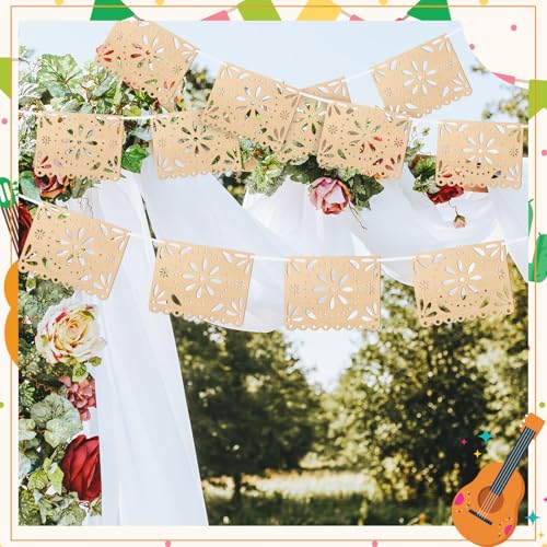 Image of Simgoing 4 Pack Cielito Lindo Party Decoration Wooden Papel Picado Banner Fiesta Mexican Decoration Cielito Lindo Wedding Banner for Cinco De Mayo Baby Shower Dia De Los Muertos(Classic)