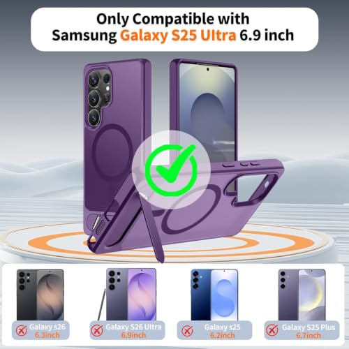 Image of Elzzi Magnetic Cover Compatible for Samsung S25 Ultra 5g Case with Adjustable Metal Kickstand, Compatible with Mag-Safe Translucent Matte Shockproof Protective Phone Case, Deep
