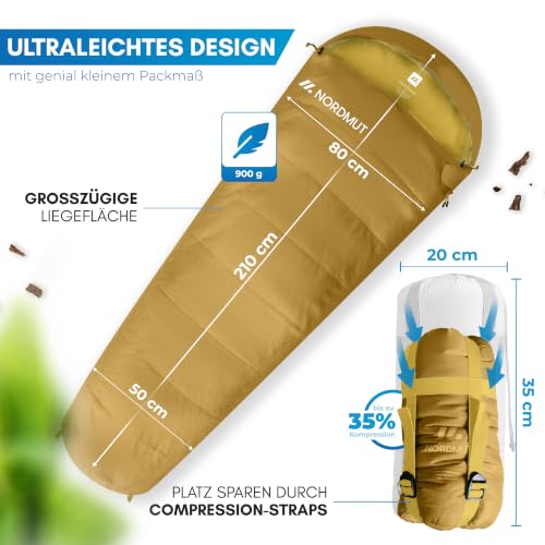 NORDMUT® Schlafsack Erwachsene – kleines Packmaß & Ultraleicht (900/1500g) – 3-Jahreszeiten (250 GSM) & Sommerschlafsack (100 GSM)… – Ansicht 5