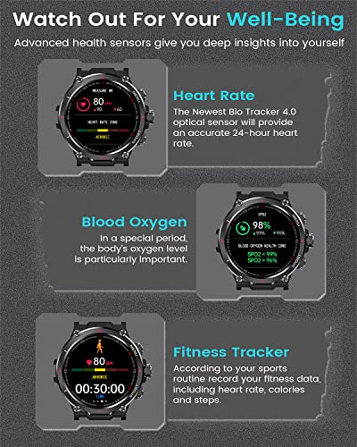 Military Smart Watch Men(Answer/Make Calls), 2023 Newest Bluetooth Tactical Smartwatch For Android Iphone, Outdoor Tough Rugged Fitness Tracker With Ip68 Waterproof/Ai Voice/Heart Rate/Sleep, Watch #TOP3