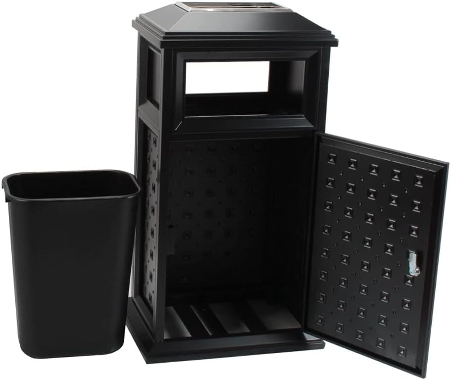 Trash Can Outdoor Garbage Can Outdoor Trash Can Cast Aluminum Long Cylindrical Trash Can with Ashtray Suitable for Office Area Hotel Shopping Malls Patio Tras(B)