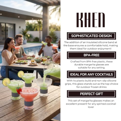 Image of Khen Frozen Margarita & Cocktail Chiller Glasses | Set of 4 | Cooling Cups 12 OZ Unbreakable Tritan Acrylic, Double Wall Acrylic Insulated to Keep your Drink Cool, Freeze Gel Glass Cup Silicone Holder