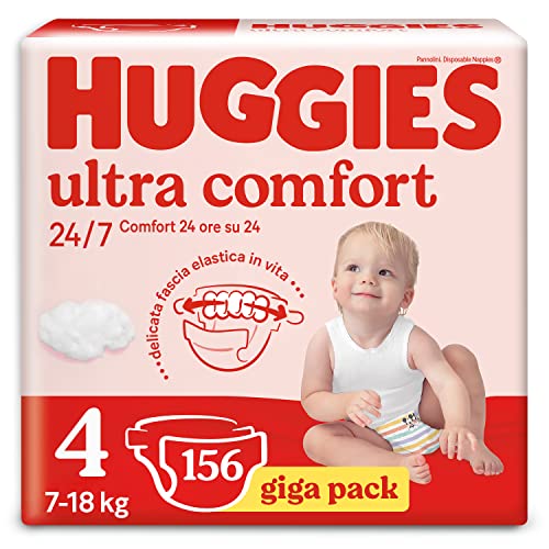 Huggies Ultra Comfort Gigapack, talla 4 (7-18 kg), paquete de 156 pañales