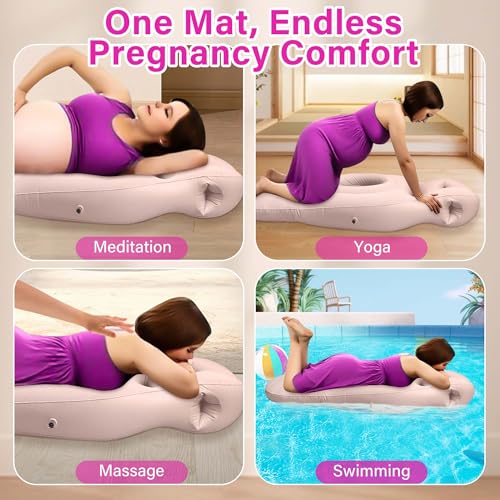 Image of Inflatable Pregnancy Pillow with Belly & Face Opening,Full Body Maternity Airbed for Stomach Sleeping,Portable Prone Support Bed for Expecting Moms,Portable & Includes Electric Pump Gray