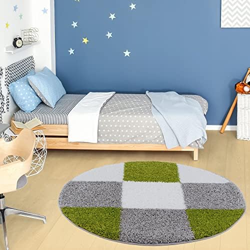 THE RUGS Area Rug  Modern Luxury Shaggy Rug, Multicolour Pattern Carpet, Ultra Soft for Bedroom, Living Room, Kids Room, (60x110 cm, Green)