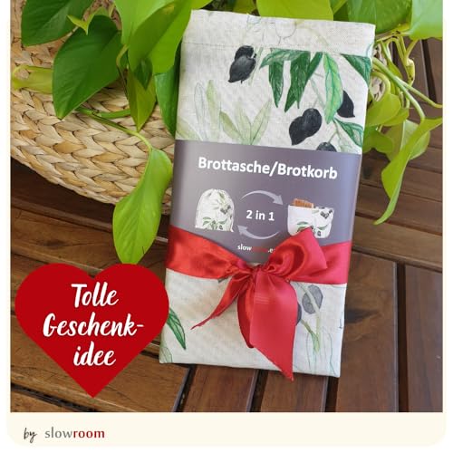 Foto von slowroom Brotbeutel 30 x 34 cm und Brotkorb 2 in 1 - Brotkorb Stoff - doppelte Leinenschicht - Brötchenbeutel Atmungsaktiv und Dekorativ - Brotkörbchen Leicht zu Pflegen