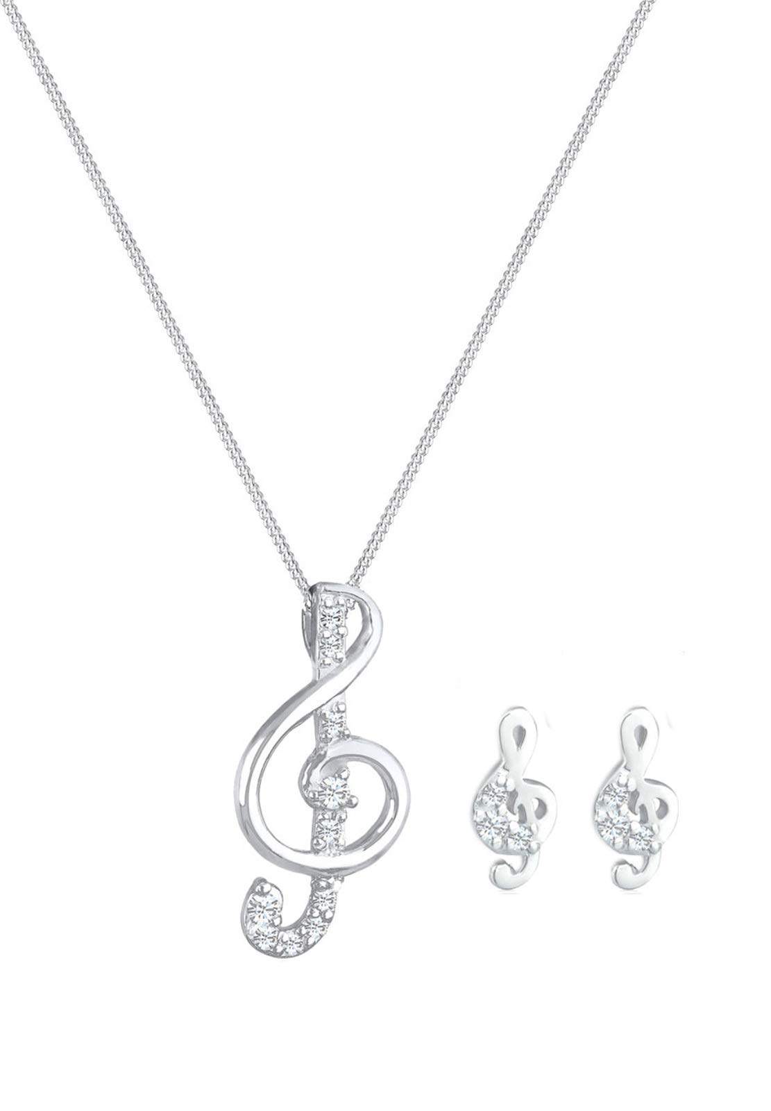 Elli Schmuckset Damen Notenschlüssel Anhänger Musik mit Kristallen