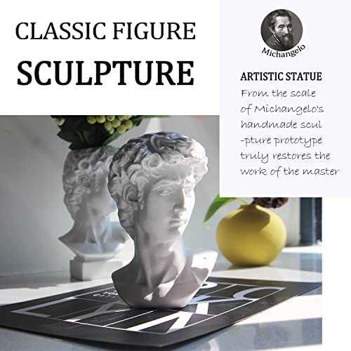 Ecacon Greek Statue Décor,6 Inch David Bust Statues,Roman Statue For Home Decor Resin Sculptures Home Decor Figurine For Shelf Decor Accents Room Decor (Classic White). #TOP1
