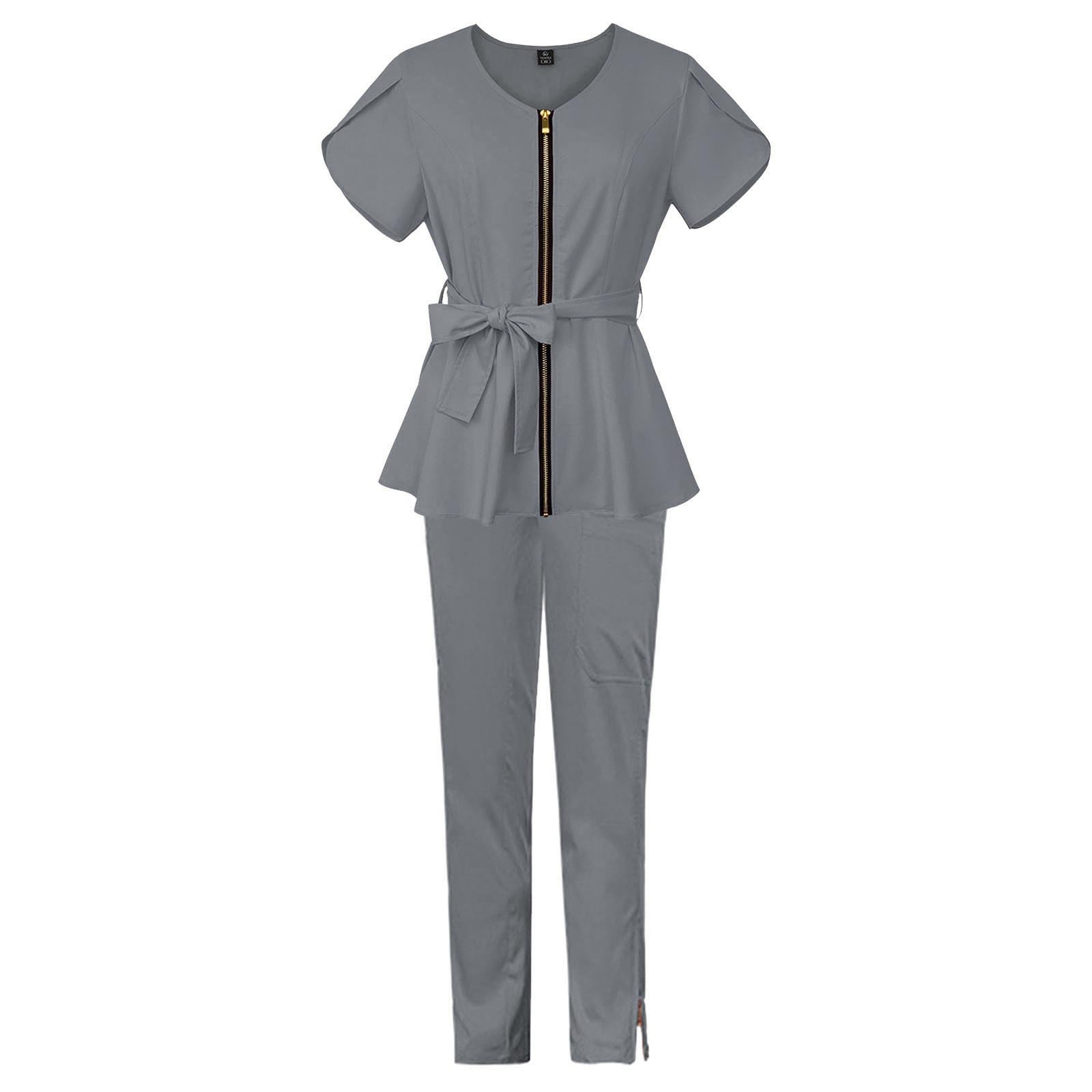 Uniforme mediche da donna, con scollo a V, top con cintura e pantaloni da jogging, vestibilità aderente, abbigliamento da lavoro per infermieri