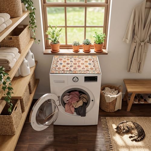 Image of Teenyyou 1 Pcs 26 inch x 18 inch Dryer Top Protector Mat, Washer and Dryer Topper, Non Slip Waterproof Machine Cover Dust Proof Quick Drying Topper Pad for Laundry and Kitchen (Moroccan)