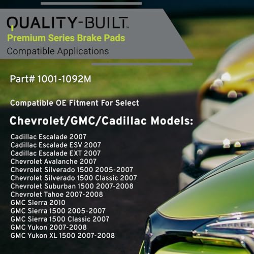Image of QUALITY-BUILT Front Semi-Metallic Brake Pads, Premium 1001-1092M, Compatible with 2005-2010 Cadillac /Chevrolet /GMC (Avalanche,Escalade,Escalade ESV,Escalade EXT,Sierra,Sierra 1500,Sierra 1500 Classic)