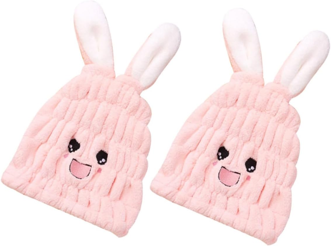 Mikinona 2pcs Cute Bunny Ears Microfiber Hair Drying Towel for Boy Girl Super Absorbent Quick-Dry Hair Wrap Cap for After Bath Shower Swimming Soft and Gentle