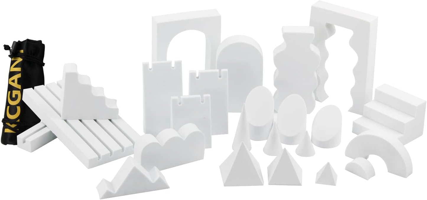 Kcgani Photography Background Props, White Geometric Cube Photo Props Set, EVA Photo Decorative Backdrop, Posing Ornaments Display Solution for Necklace, Ring, Earrings, Bracelet, Cosmetics, 24Pcs