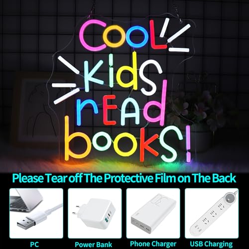Image of Neon Sign, JGHTURIE Read Books Neon Signs for Wall Decor, Led Lights Signs for Classroom Office Library Bookshop Study Room Decor, USB Powered