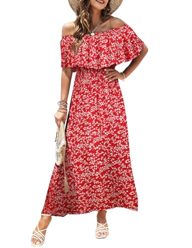 Image of Bluetime Womens Maxi Dress Off Shoulder Floral Print Boho Beach Long Summer Dresses