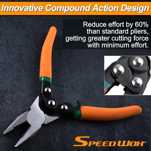 SPEEDWOX 3Pcs Compound Action Pliers Compound Pliers 6.5" Compound Action Diagonal Cutters Wire Cutters 7" Compound Action Lineman Pliers 8" Compound Action Long Nose Pliers with Safety Lock - Image 2