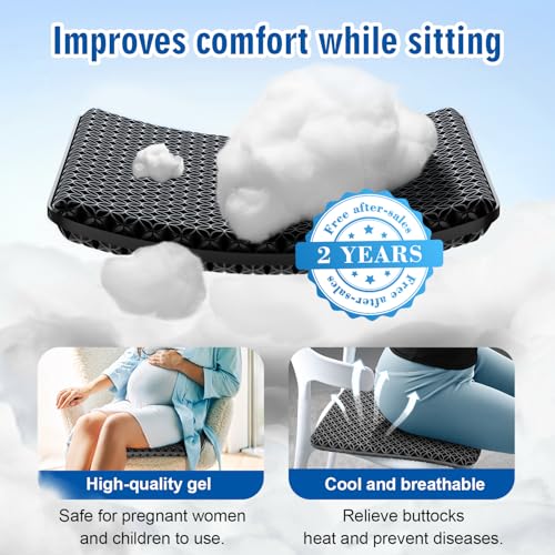 Office Chair, Car, Wheelchair Cushion with Gel, Breathable, Large Size - Relieves Sciatica and Backache